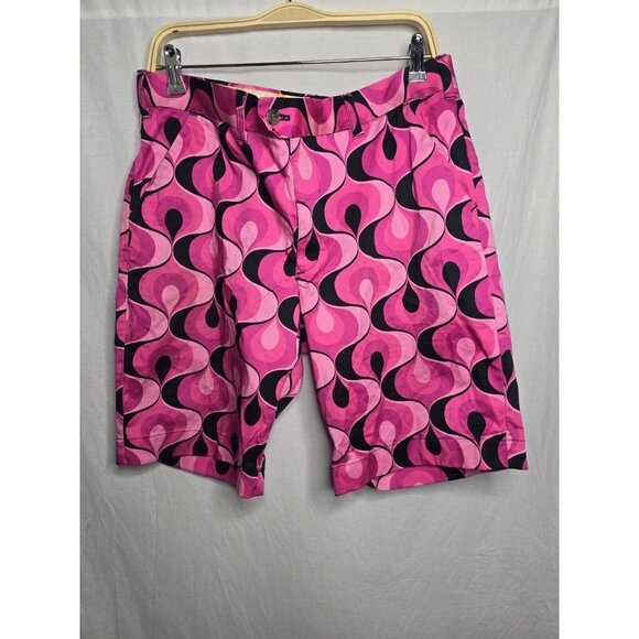 Loudmouth Shorts Men's 36 Golf Peacock Print Bright Pink Inseam 10" - Picture 1 of 6